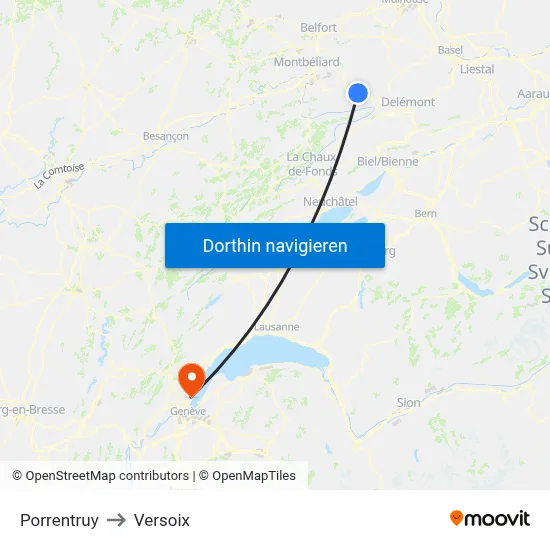 Porrentruy to Versoix map