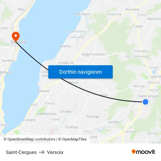 Saint-Cergues to Versoix map