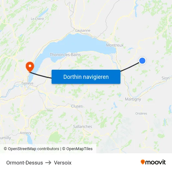 Ormont-Dessus to Versoix map