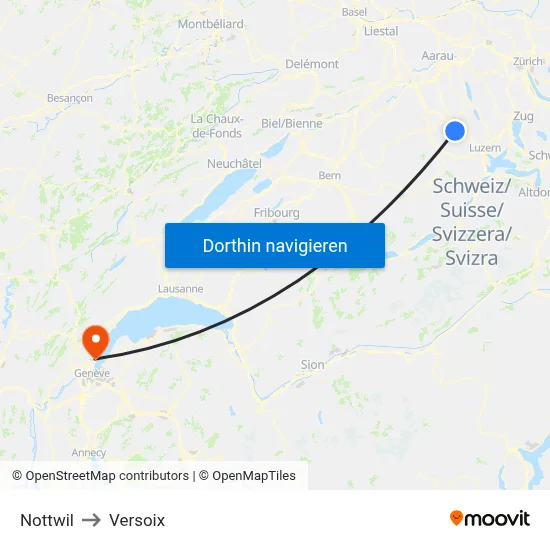 Nottwil to Versoix map