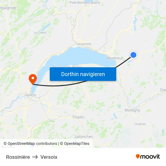 Rossinière to Versoix map