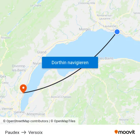 Paudex to Versoix map