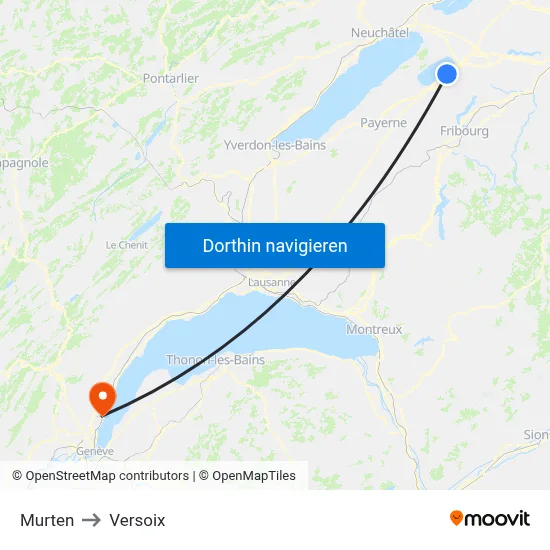 Murten to Versoix map