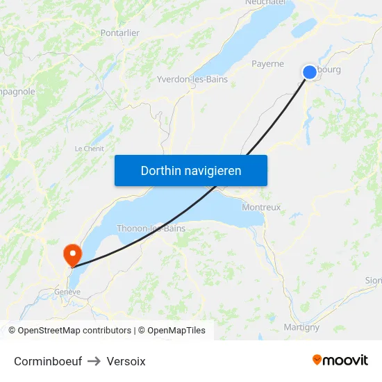 Corminboeuf to Versoix map