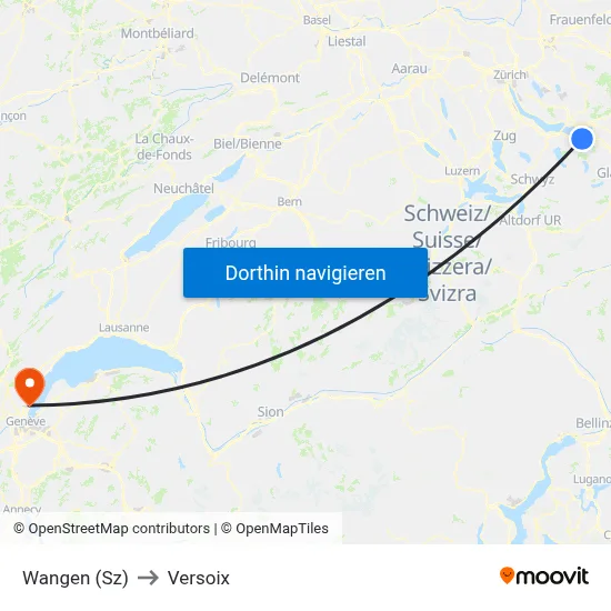 Wangen (Sz) to Versoix map