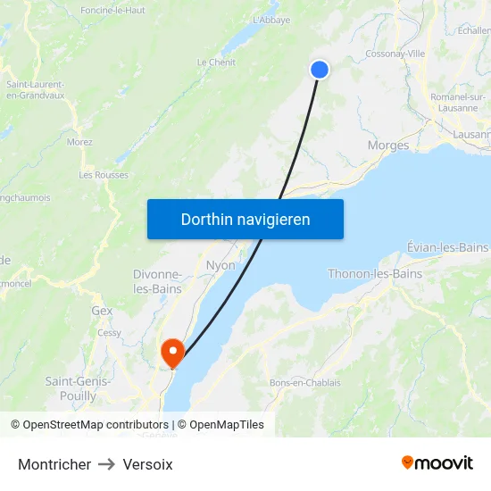 Montricher to Versoix map