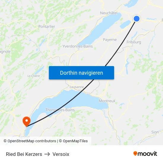 Ried Bei Kerzers to Versoix map