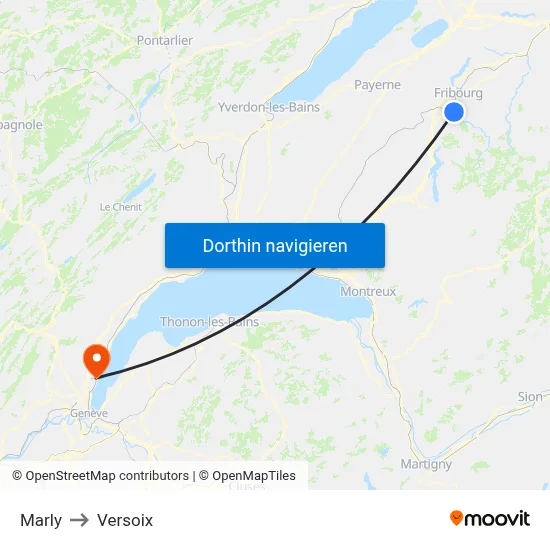 Marly to Versoix map
