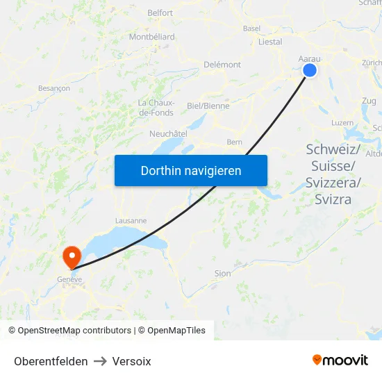 Oberentfelden to Versoix map