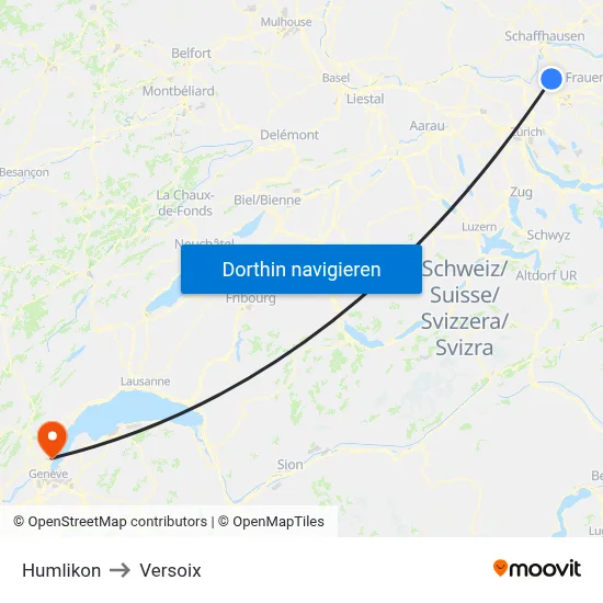 Humlikon to Versoix map