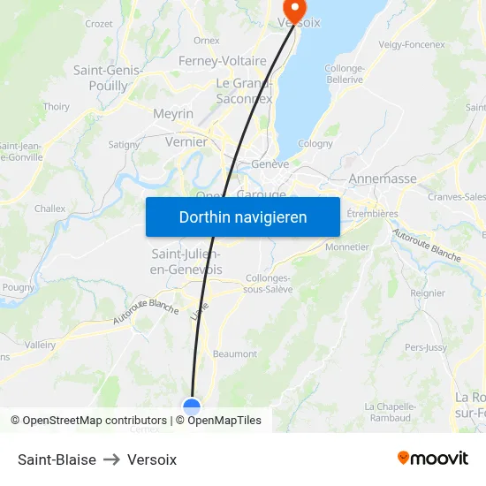 Saint-Blaise to Versoix map