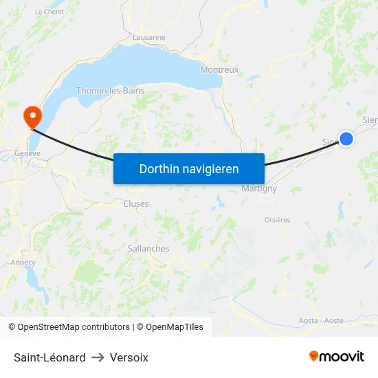 Saint-Léonard to Versoix map