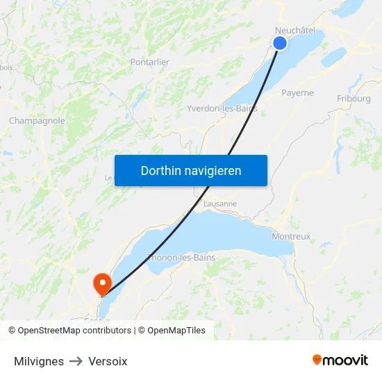 Milvignes to Versoix map