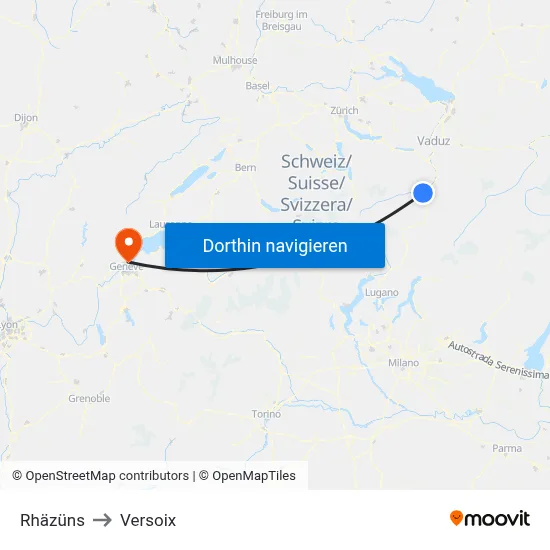 Rhäzüns to Versoix map