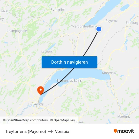 Treytorrens (Payerne) to Versoix map