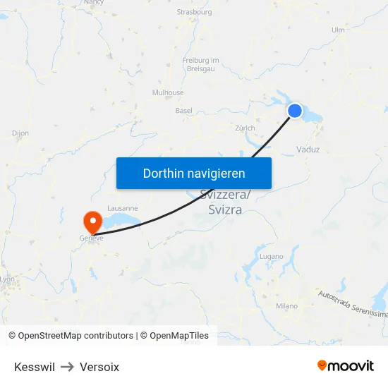 Kesswil to Versoix map