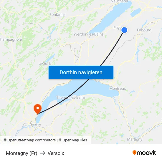 Montagny (Fr) to Versoix map
