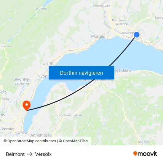 Belmont to Versoix map