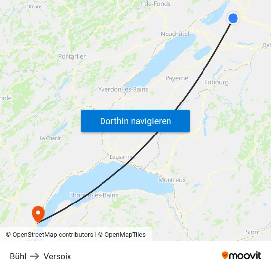 Bühl to Versoix map