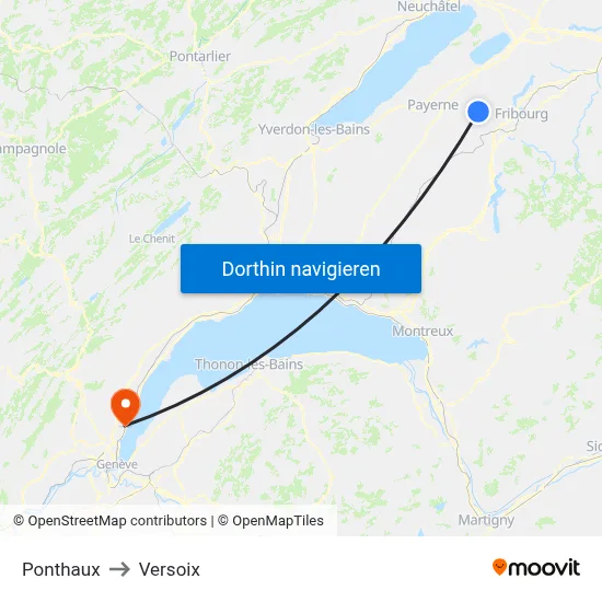 Ponthaux to Versoix map
