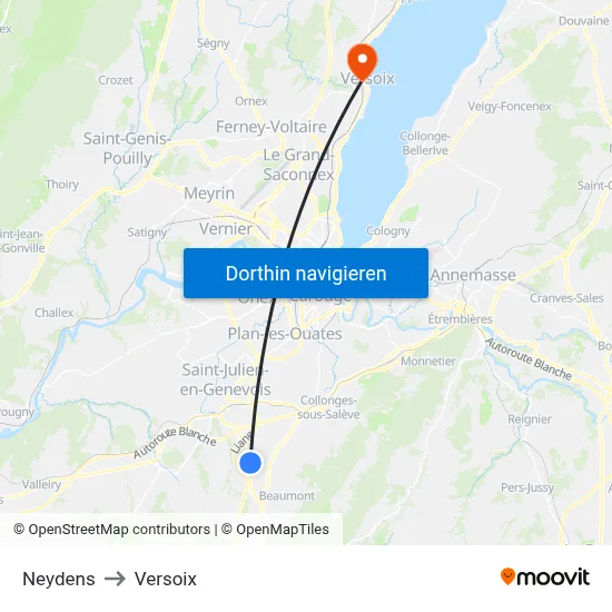 Neydens to Versoix map
