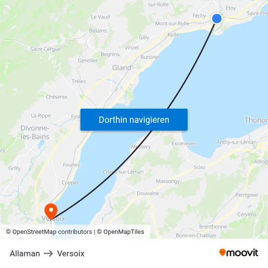 Allaman to Versoix map