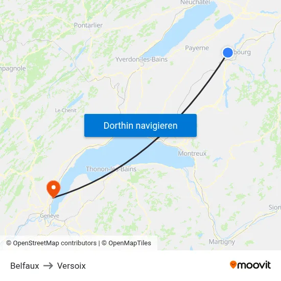 Belfaux to Versoix map
