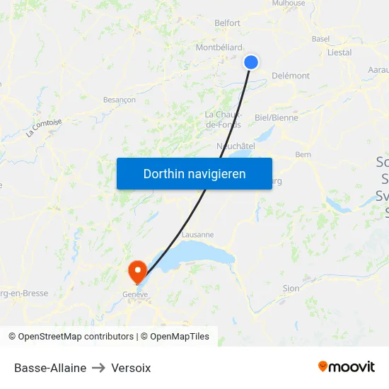 Basse-Allaine to Versoix map