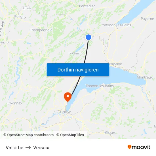 Vallorbe to Versoix map
