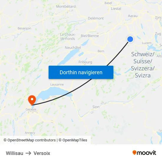 Willisau to Versoix map