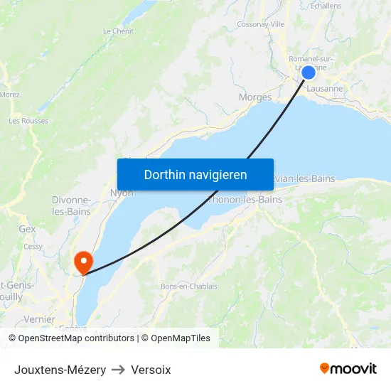 Jouxtens-Mézery to Versoix map