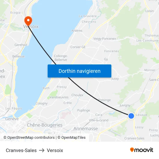 Cranves-Sales to Versoix map
