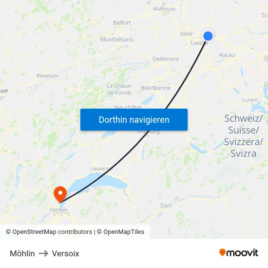 Möhlin to Versoix map
