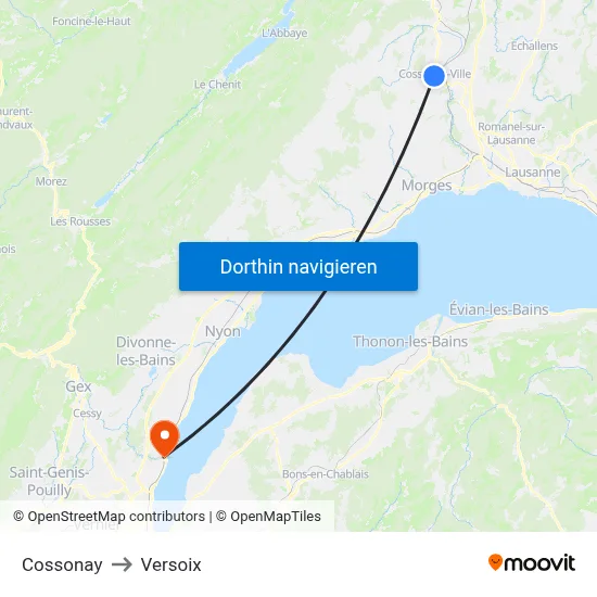 Cossonay to Versoix map