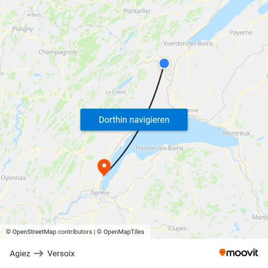 Agiez to Versoix map