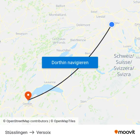 Stüsslingen to Versoix map