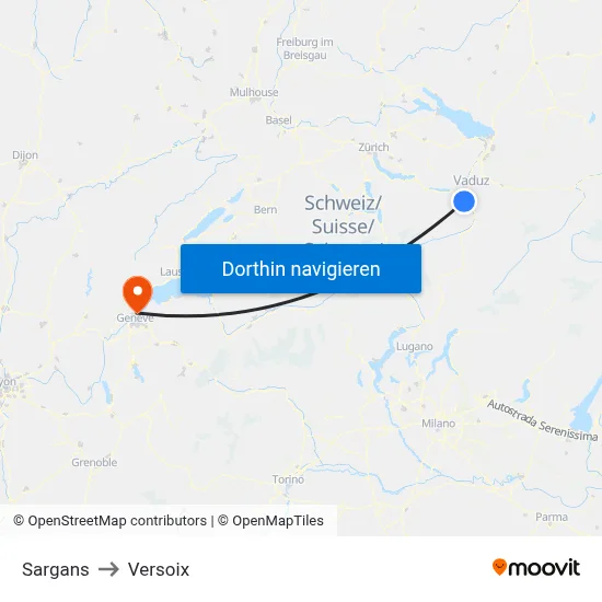 Sargans to Versoix map