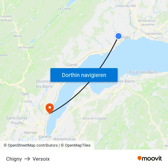 Chigny to Versoix map