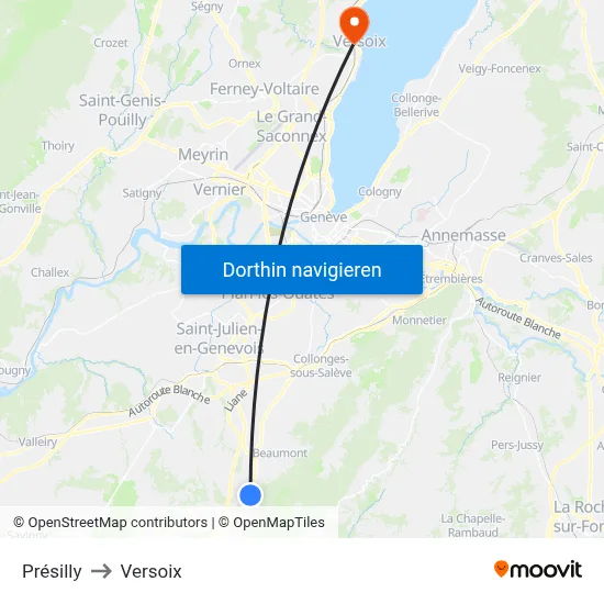 Présilly to Versoix map