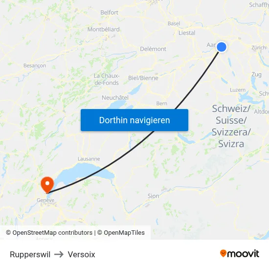 Rupperswil to Versoix map