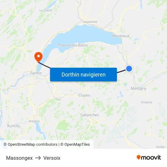 Massongex to Versoix map