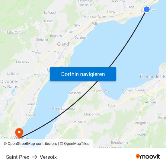 Saint-Prex to Versoix map