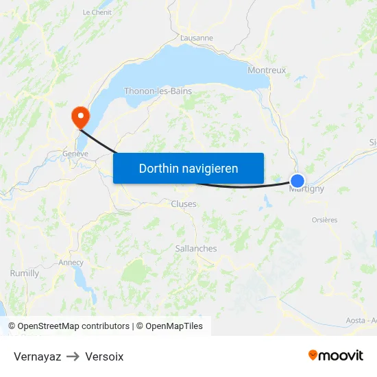 Vernayaz to Versoix map
