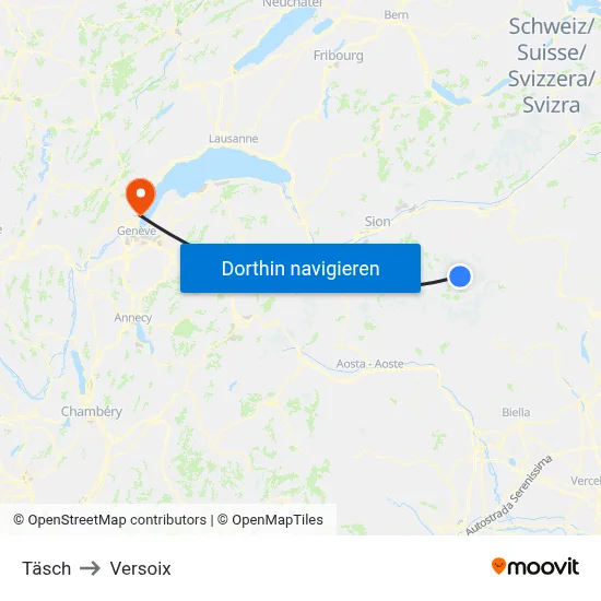 Täsch to Versoix map