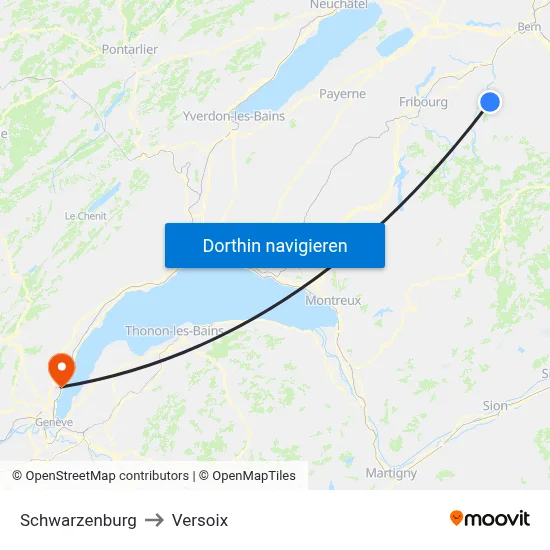 Schwarzenburg to Versoix map