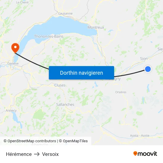 Hérémence to Versoix map