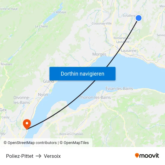Poliez-Pittet to Versoix map