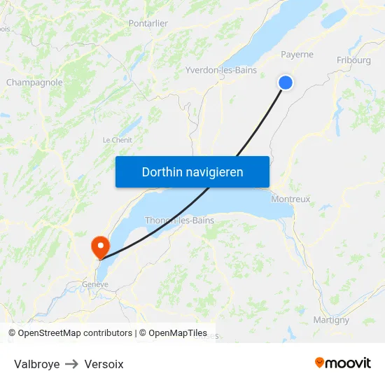 Valbroye to Versoix map
