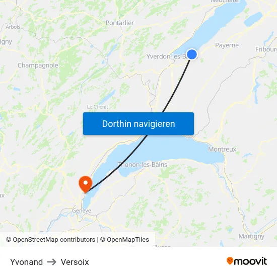 Yvonand to Versoix map