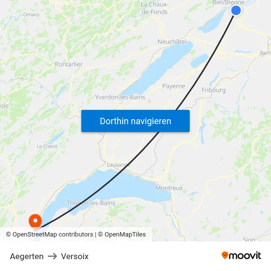 Aegerten to Versoix map